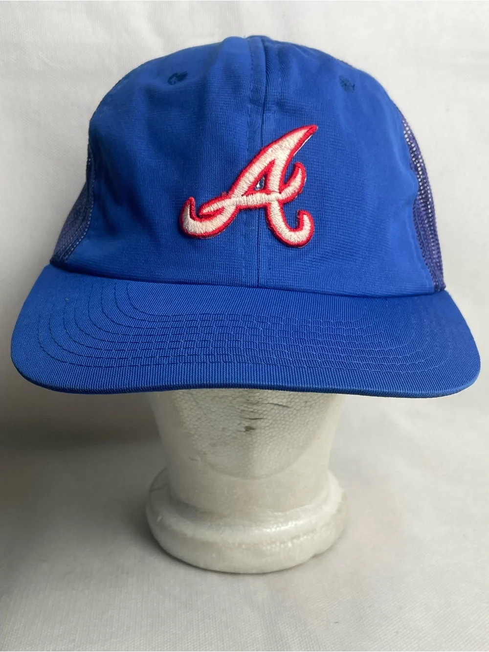 VTG 80s Atlanta Braves Baseball Cap Adjustable Snapback Trucker Blue Red MLB Hat